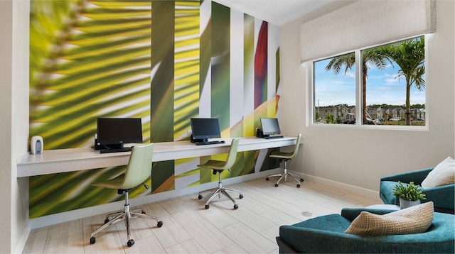 office area with hardwood / wood-style floors