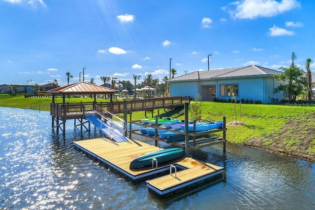 view of dock with a water view