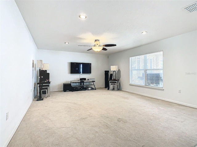 living room featuring ceiling fan