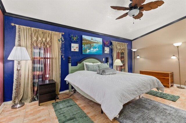 1402 Westminster Way, Kissimmee, FL 34744 - bedroom featuring crown molding, vaulted ceiling, baseboards, and ceiling fan