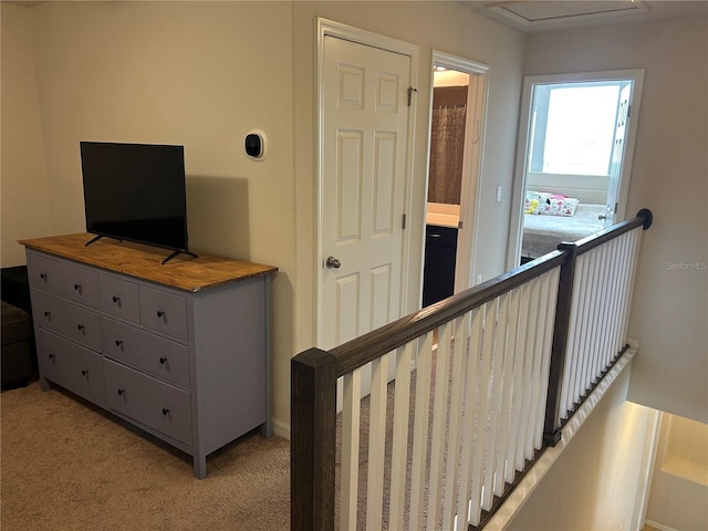 interior space featuring light carpet