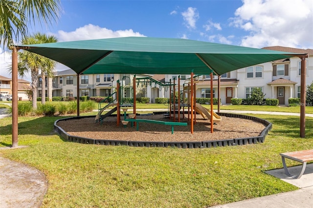 view of play area with a yard