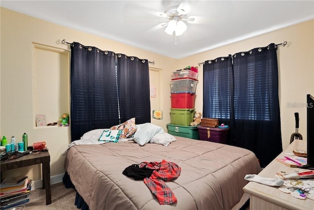 bedroom with carpet flooring and ceiling fan