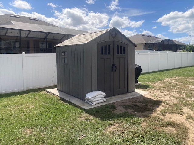 view of outdoor structure with a yard