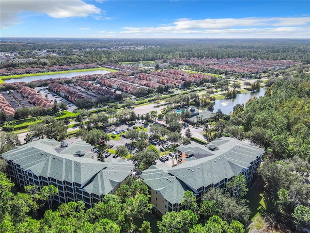 drone / aerial view featuring a water view