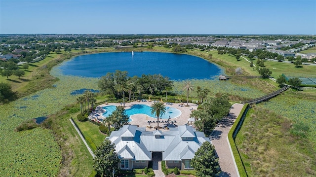 aerial view with a water view