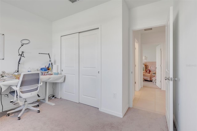 view of carpeted home office