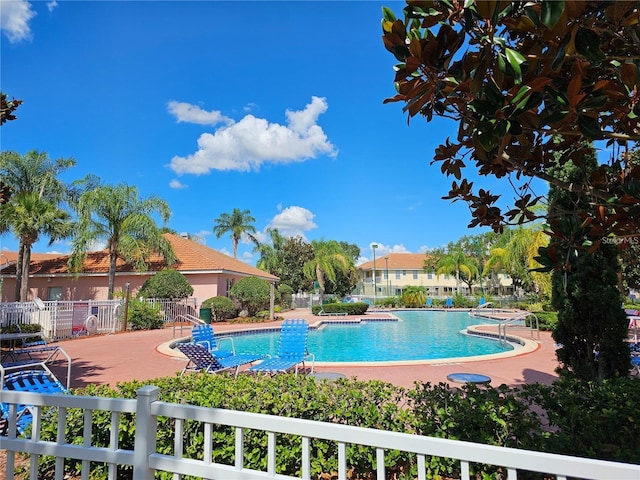 view of swimming pool with a patio