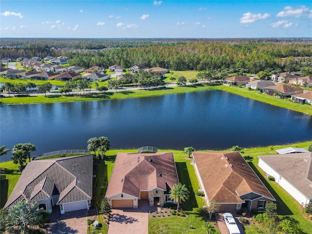 aerial view with a water view