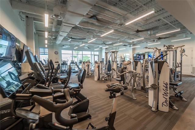 gym with carpet flooring