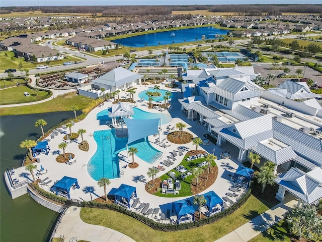 aerial view featuring a water view