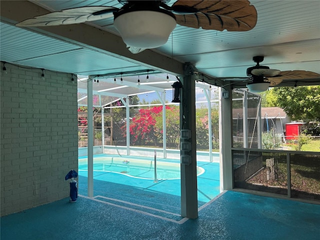 112 10th St, Saint Cloud, FL 34769 - outdoor pool with ceiling fan and a lanai