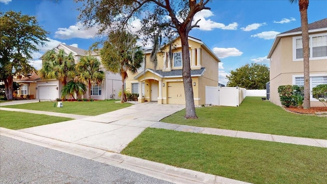 view of front facade with a garage and a front yard