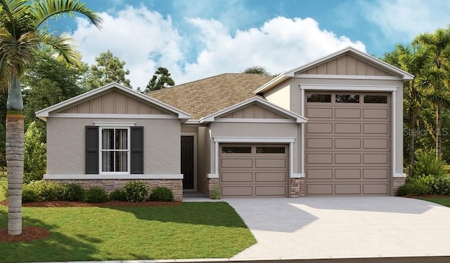 craftsman-style house with a front lawn and a garage