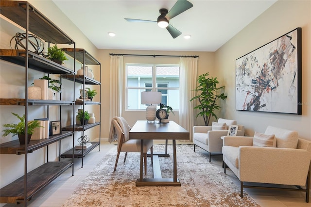 office area with ceiling fan