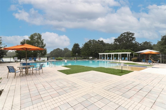 view of pool featuring a patio