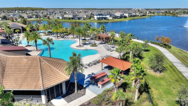 bird's eye view featuring a water view