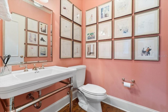 bathroom featuring vanity, hardwood / wood-style flooring, and toilet