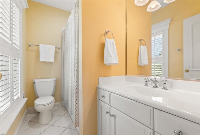 bathroom with vanity, toilet, and tile patterned flooring