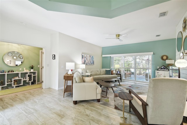 living room featuring ceiling fan