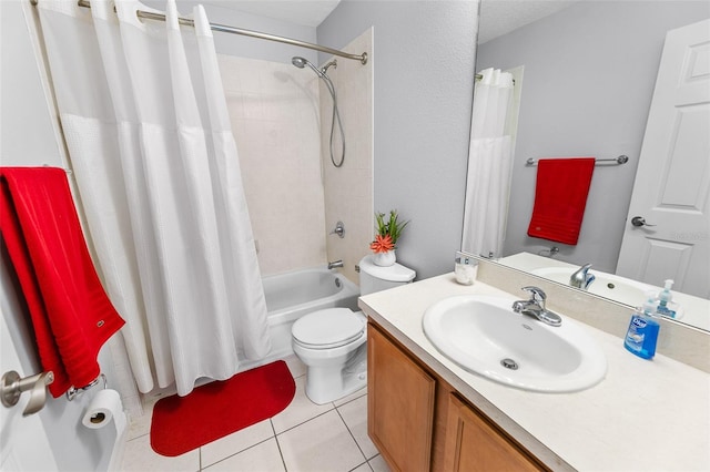 12213 Still Meadow Dr, Clermont, FL 34711 - bathroom with vanity, shower / bathtub combination with curtain, and tile patterned flooring