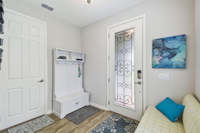 mudroom with hardwood / wood-style floors