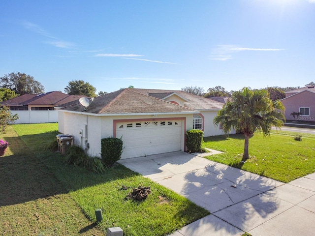 ranch-style house with a front lawn and a garage