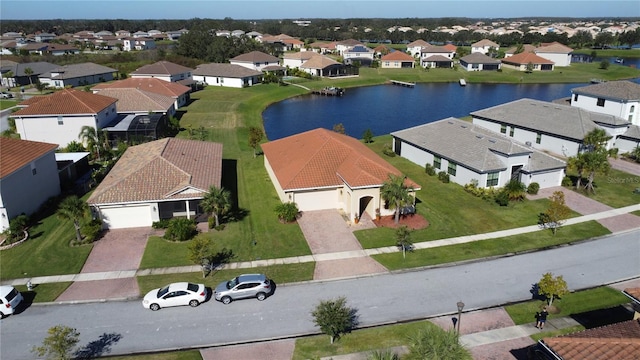 aerial view with a water view