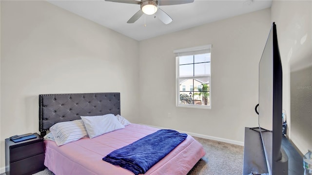 bedroom featuring carpet floors and ceiling fan