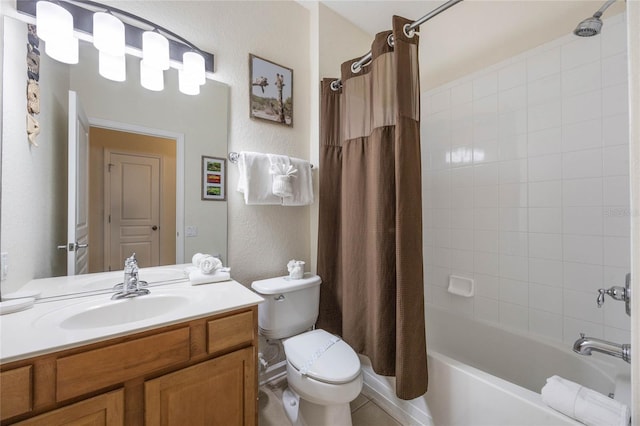 full bathroom featuring toilet, vanity, and shower / tub combo