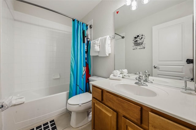 full bathroom with vanity, toilet, tile patterned floors, and shower / bath combo