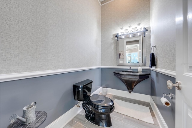 bathroom with hardwood / wood-style flooring and sink