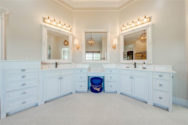 bathroom with vanity and crown molding