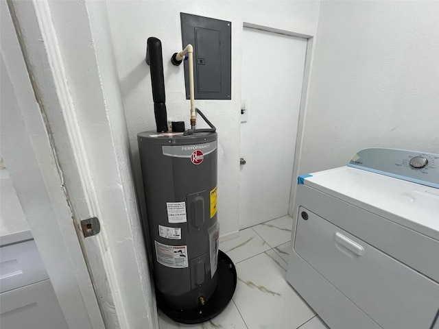 utilities with washer / dryer, electric water heater, and electric panel