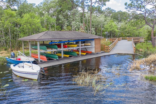 view of dock with a water view