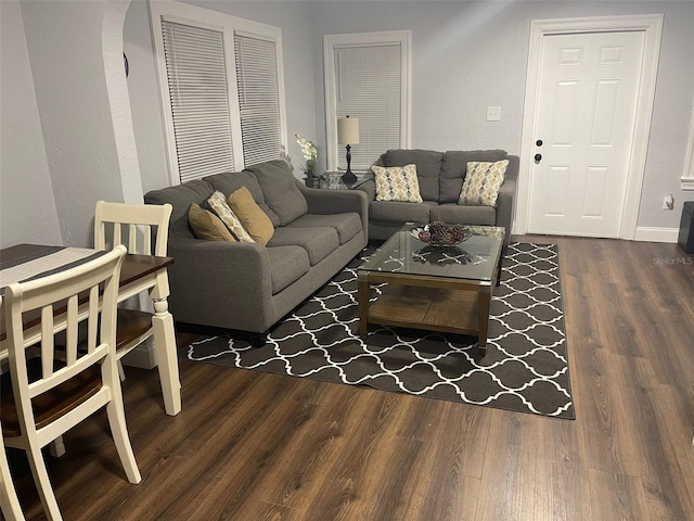 living room featuring dark hardwood / wood-style floors