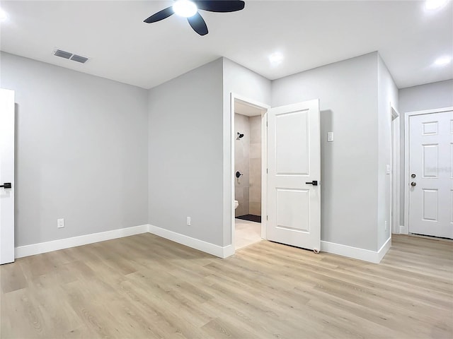 interior space featuring ceiling fan and light wood-type flooring