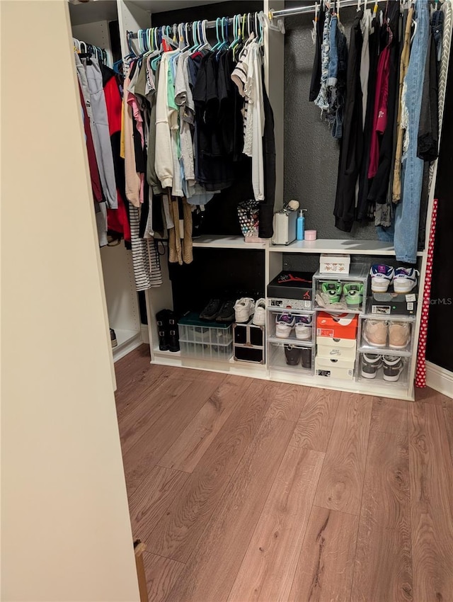 walk in closet featuring hardwood / wood-style flooring