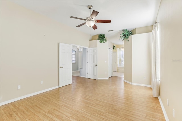 spare room featuring light hardwood / wood-style flooring and ceiling fan