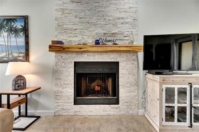 interior details with a fireplace