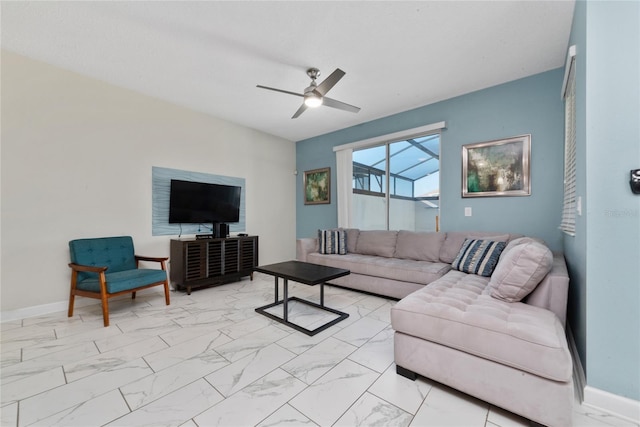 living room with ceiling fan