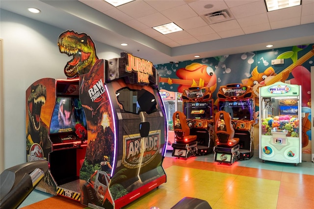 game room featuring a drop ceiling