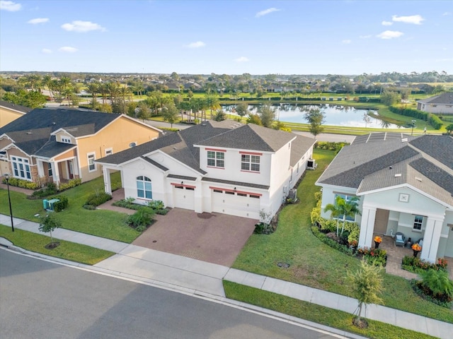 aerial view featuring a water view