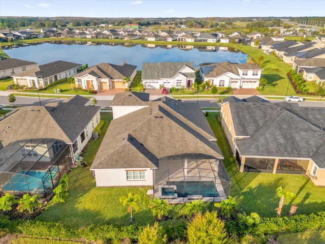 aerial view with a water view