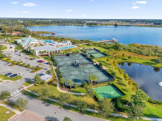 aerial view featuring a water view