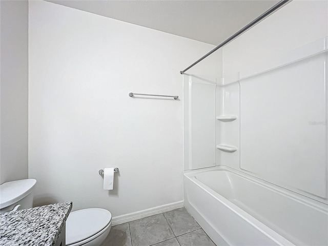 full bathroom featuring toilet, tile patterned flooring, vanity, and shower / bathtub combination