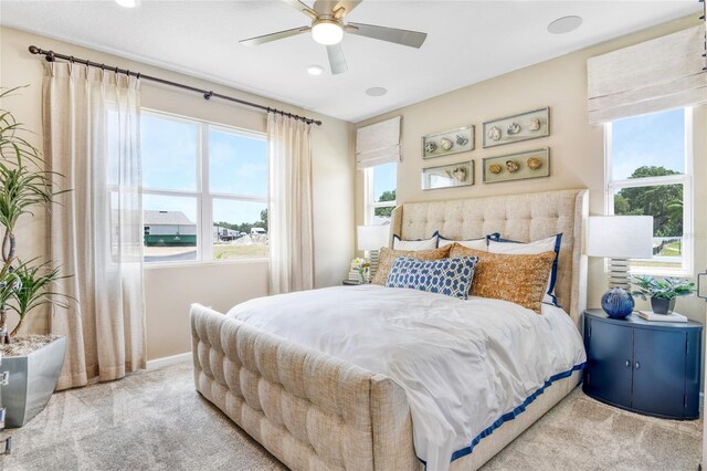 bedroom with carpet floors and ceiling fan