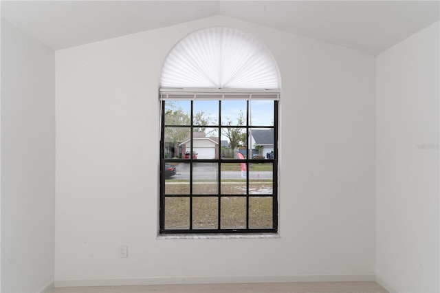 spare room with lofted ceiling and a healthy amount of sunlight