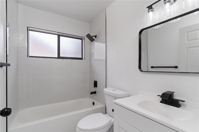 full bathroom with vanity, bathtub / shower combination, and toilet