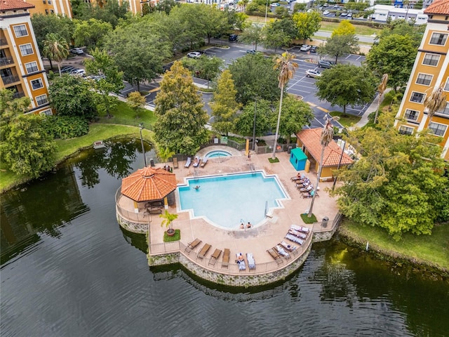 aerial view featuring a water view